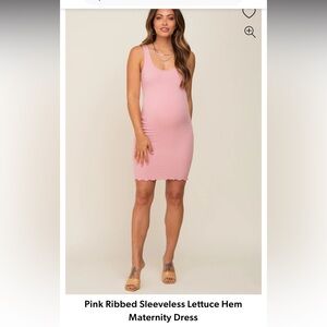 Pinkblush Pink Ribbed Sleeveless Lettuce Hem Maternity Dress